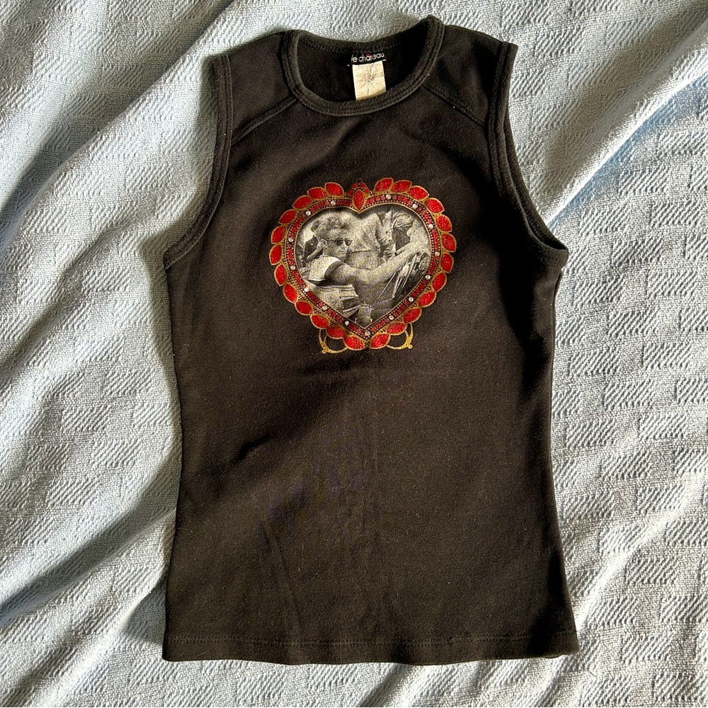 vintage le chateau james dean black graphic tank top sz xs/s